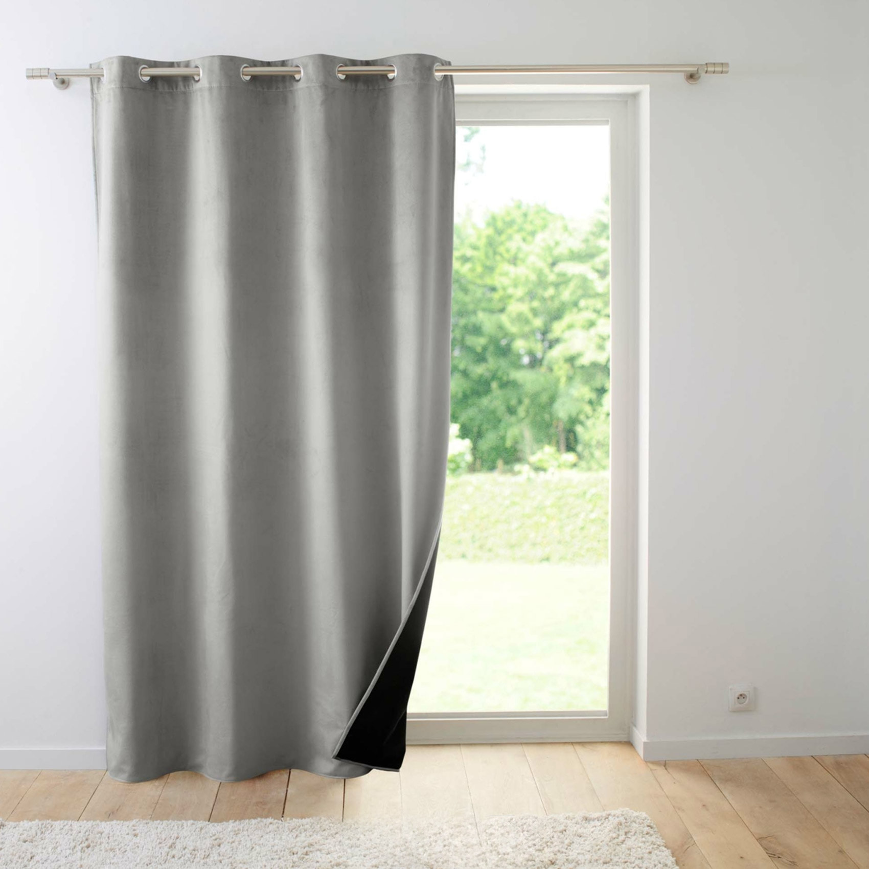 Rideau isolant et thermique en velours - Gris