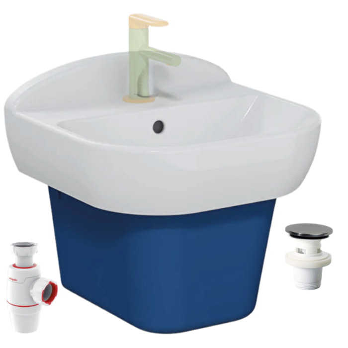 Lavabo pour enfant VITRA Sento Kids 45 cm + Cache siphon bleu + siphon et bonde WIRQUIN