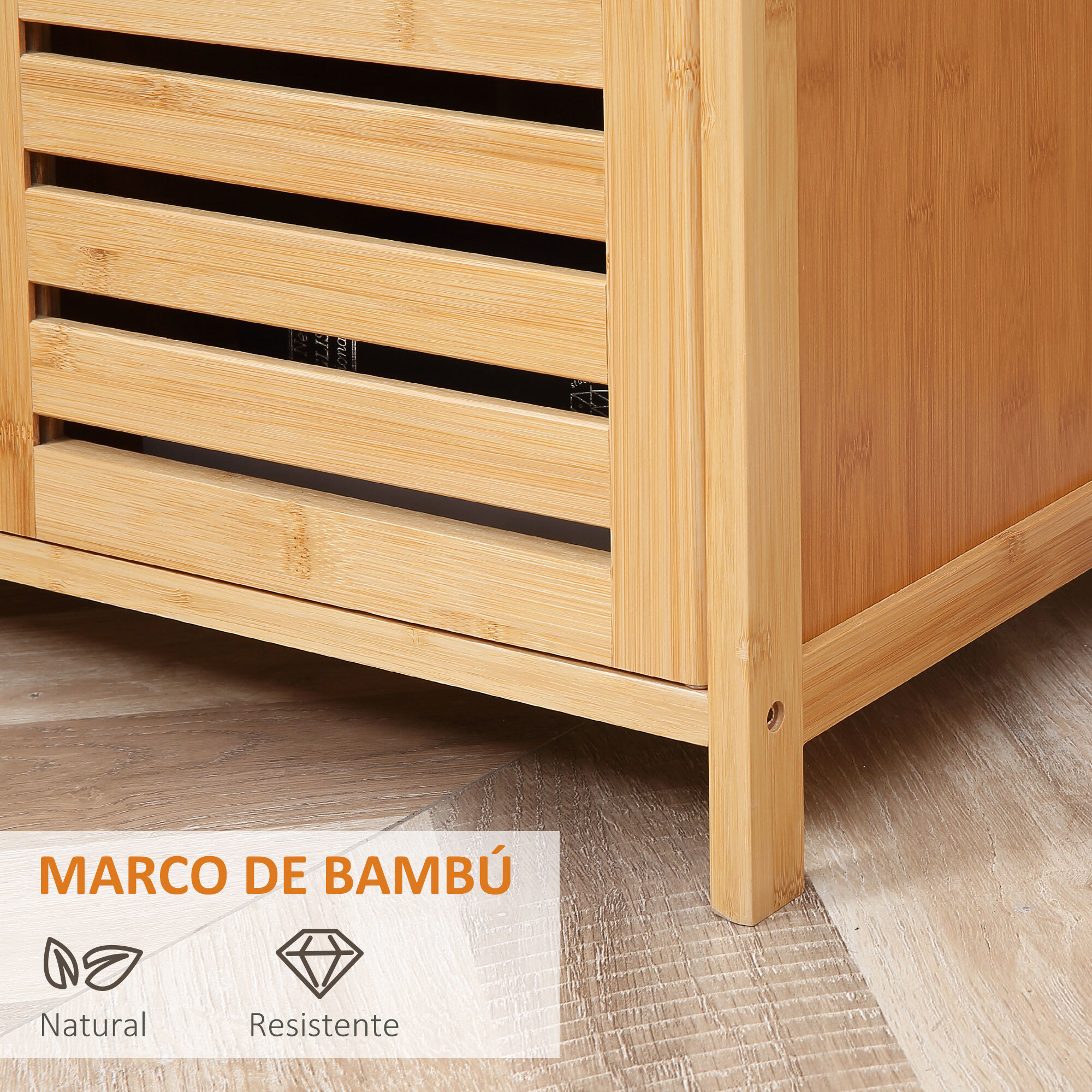 Aparador de 3 Puertas Ranuradas Aparador para Salón de Bambú con Estantes para Comedor Cocina Entrada Natural 100x35x82 cm