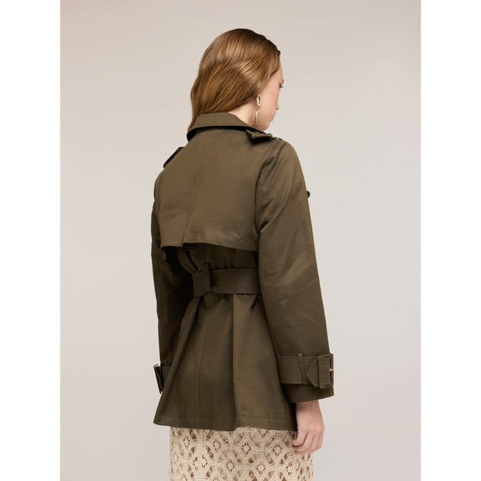 Motivi - Trench cruzado en tafetán mezcla de algodón - Verde militare