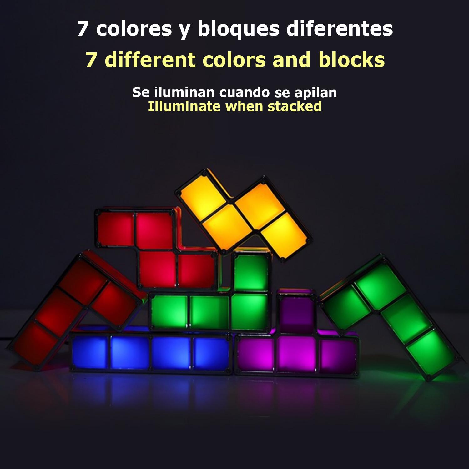 Lámpara retro Tetris LED multicolor. Junta las piezas y se iluminarán, crea formas libremente.