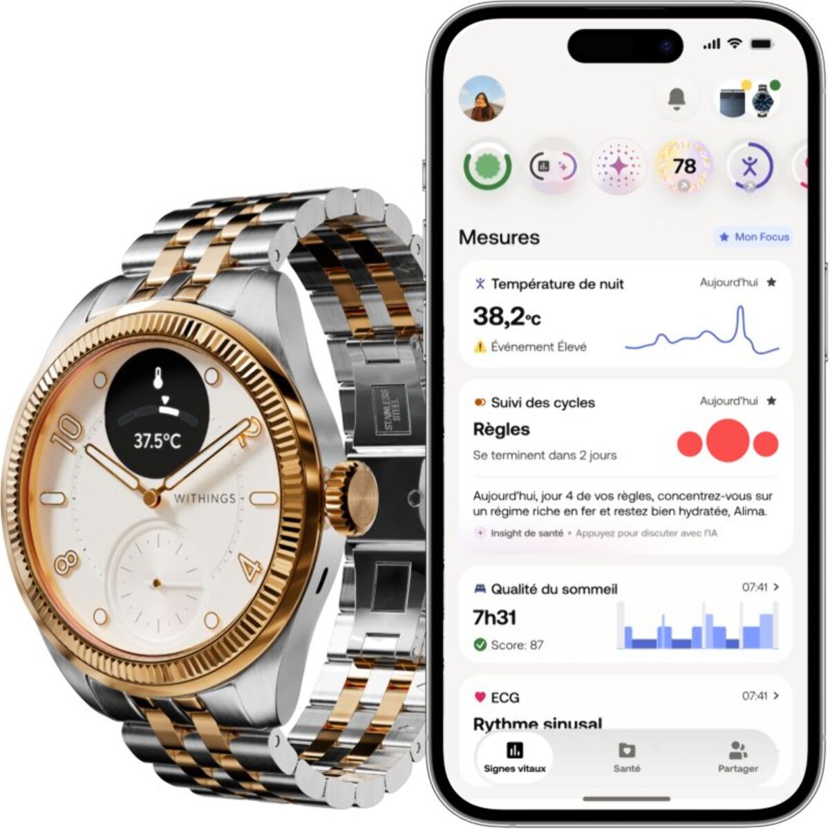 Montre santé WITHINGS Scanwatch Nova Brilliant 39mm Gold