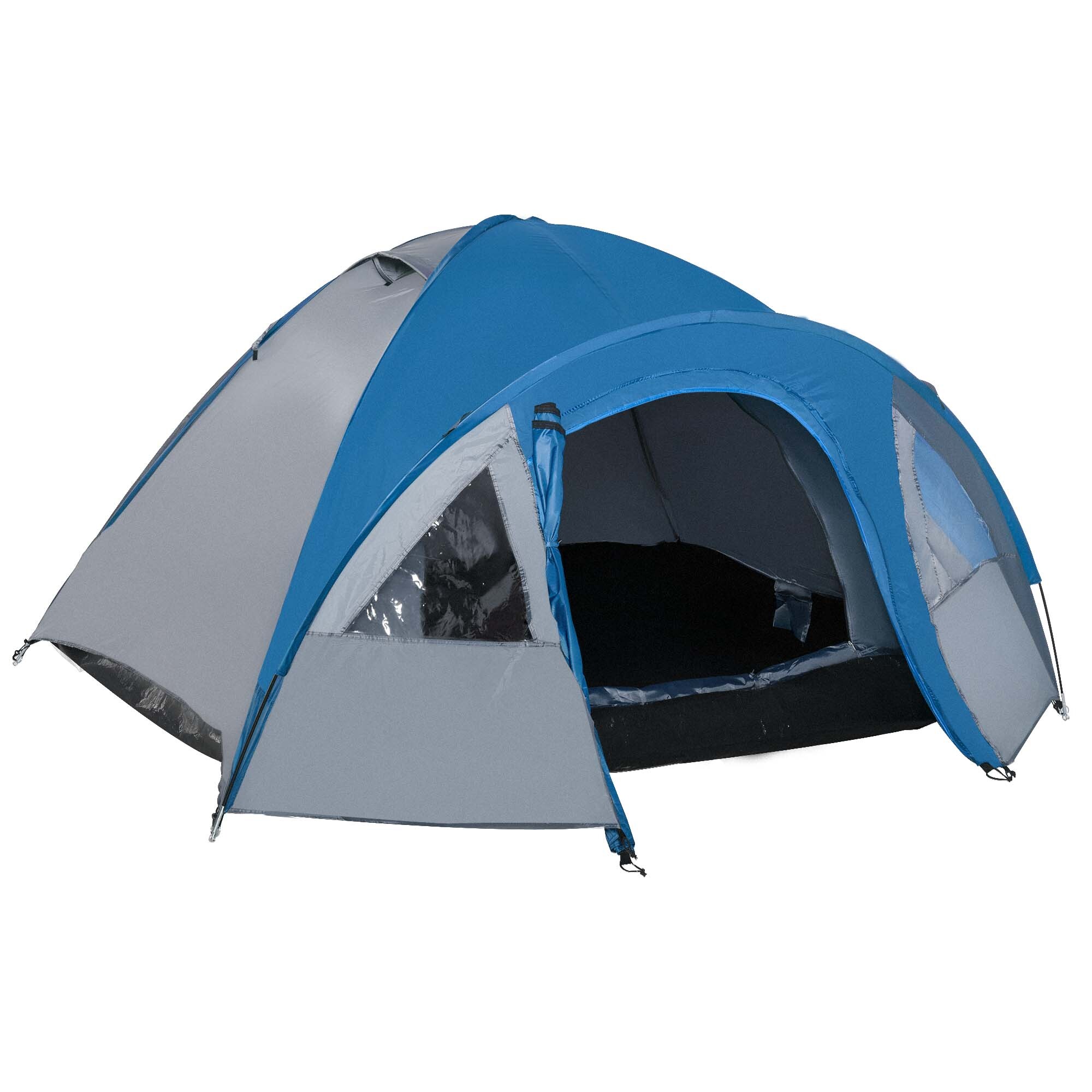 Tienda de Campaña para 3 Personas Tienda de Camping Doble Capa con Ventanas 2 Bolsillos y Bolsa de Transporte 250x300x130 cm Gris y Azul
