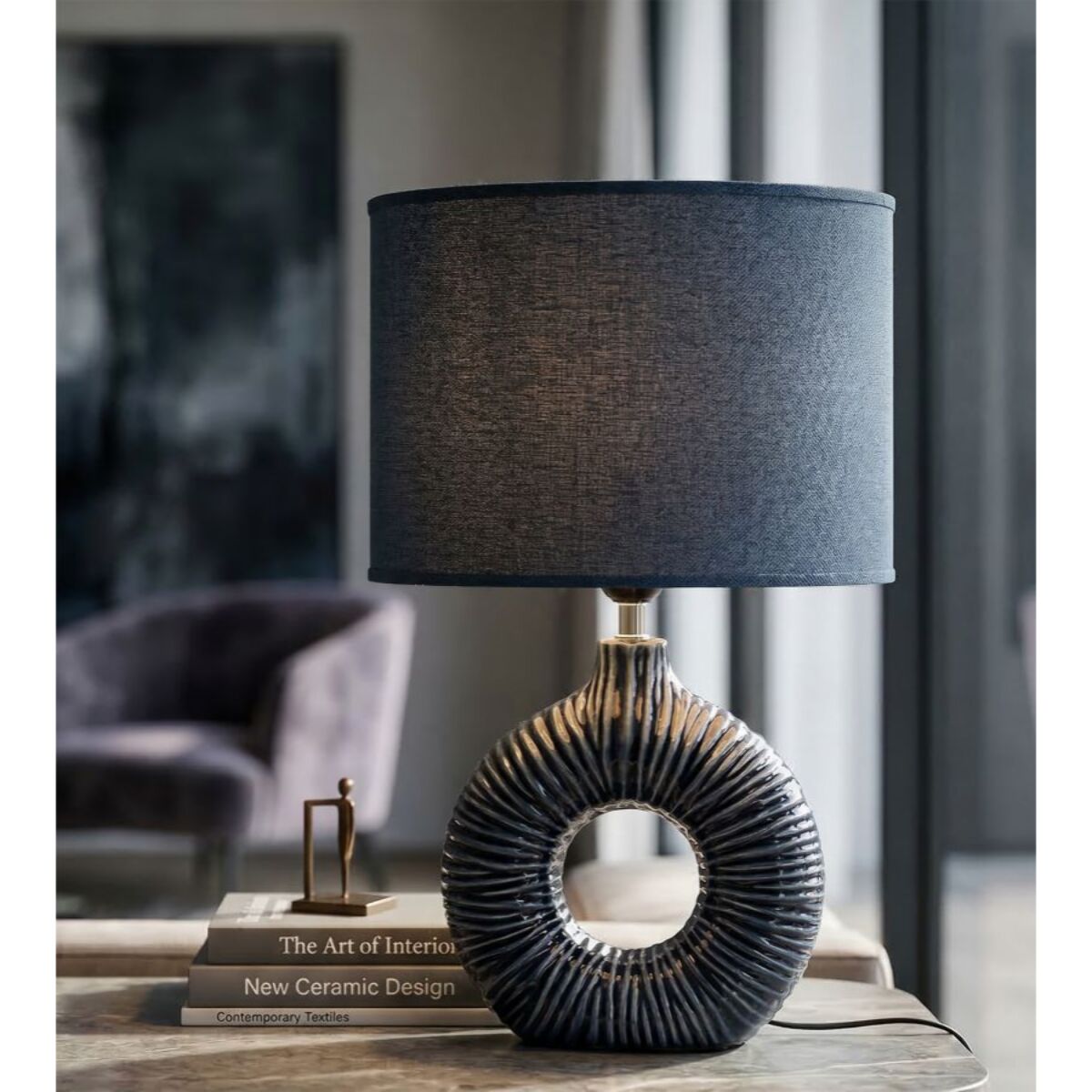 LAMPADA DA TAVOLO SETA BLU CM 28,5X15X43