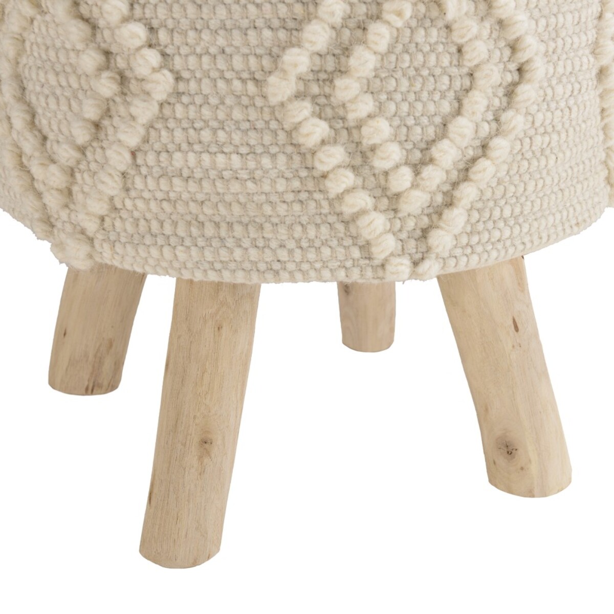 SACHA - Tabouret rond 40x40cm laine motifs losanges ivoire pieds bois