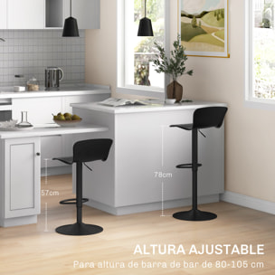 Conjunto de 2 Taburetes Altos de Cocina Sillas Altas de Cocina Giratorias con Respaldo y Altura Ajustable Carga 120 kg para Bar Salón Comedor Negro