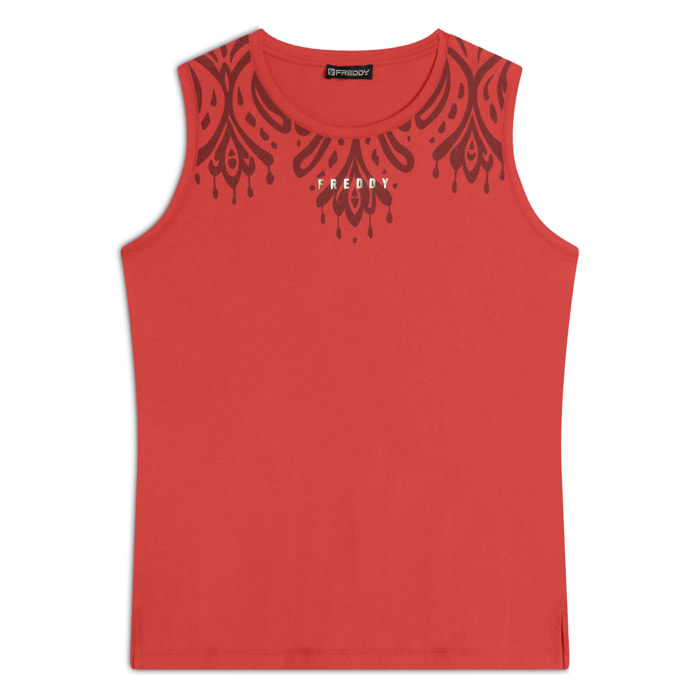 Canotta in jersey con stampa floreale sulle spalle