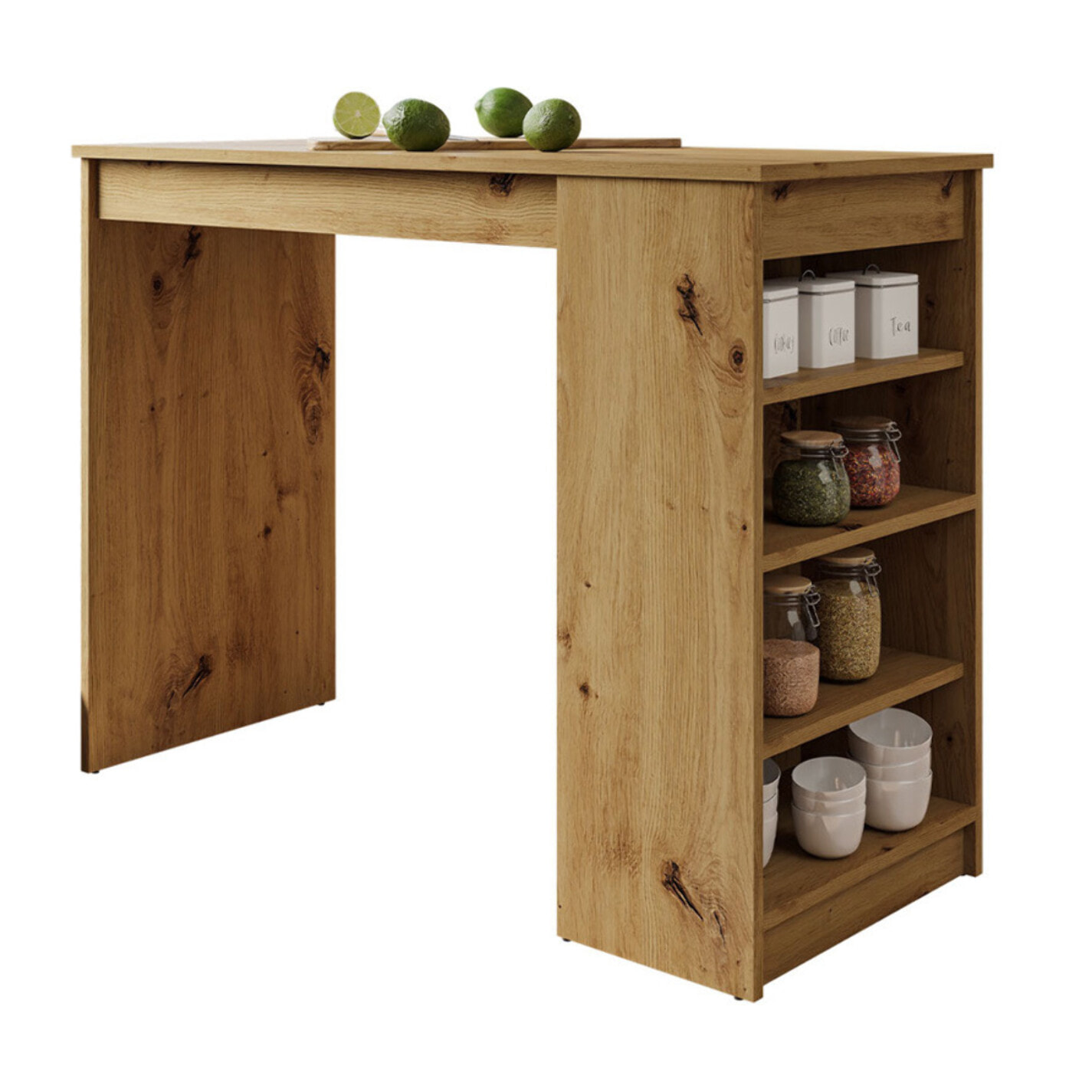 Drazic - table de bar avec rangements - effet bois - de 2 à 4 personnes - Bois