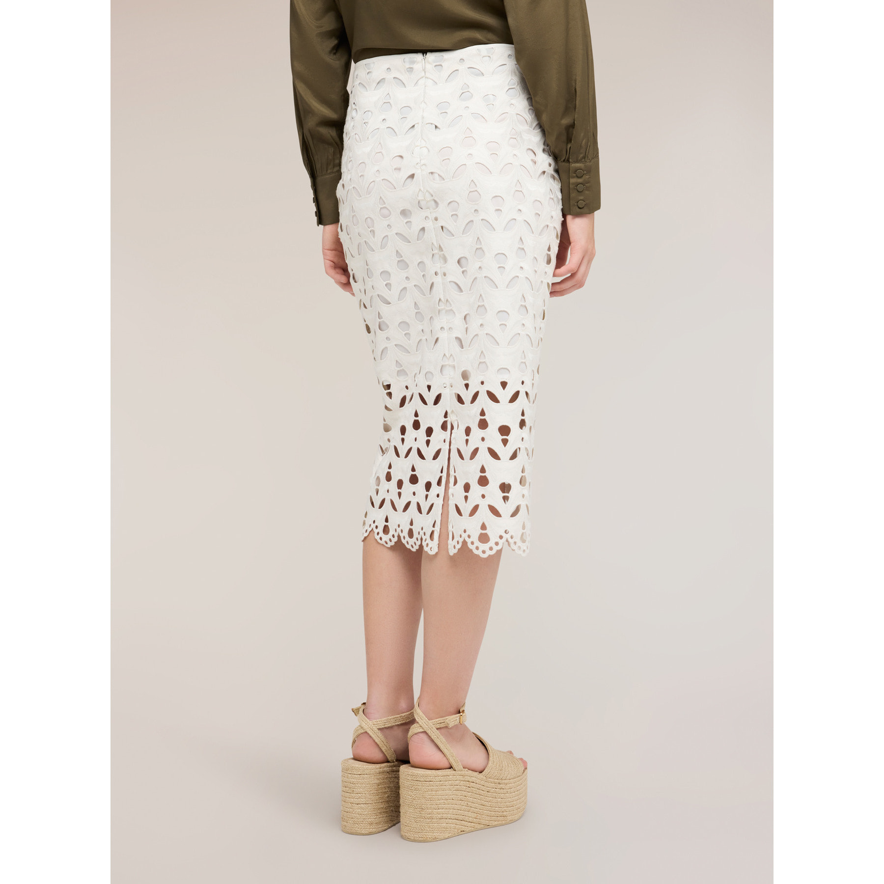 Motivi - Falda tubo en tejido coated efecto sangallo - Blanco