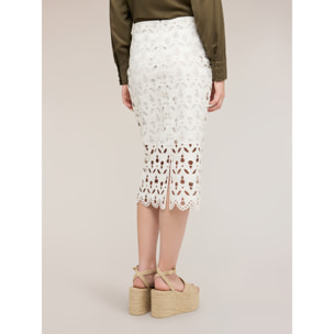 Motivi - Falda tubo en tejido coated efecto sangallo - Blanco