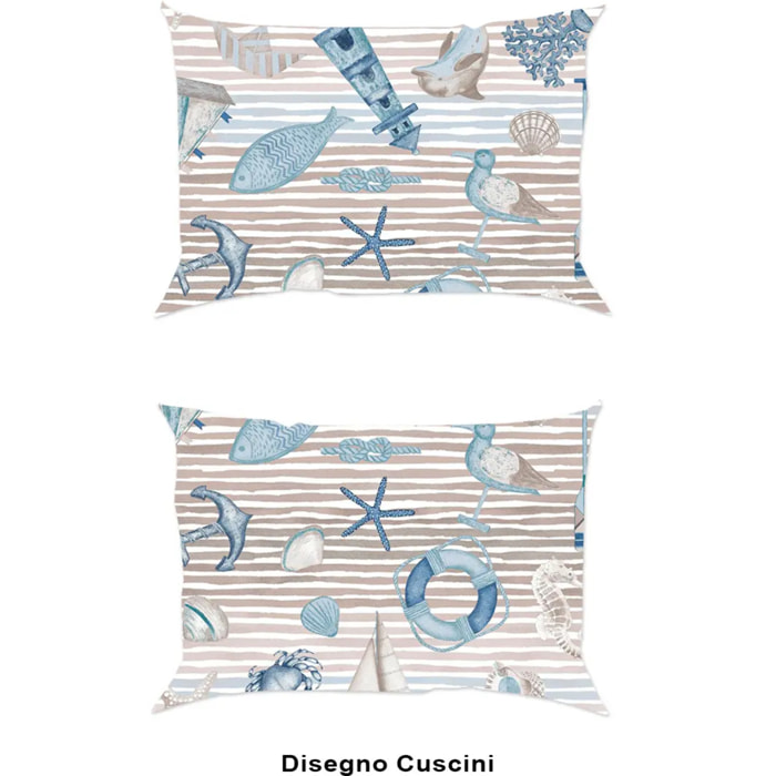 Coppia Federe per cuscini letto MARE BEIGE 100% Cotone e Made in Italy stile nautico marittimo