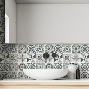 Stickers muraux - Sticker Mural Carrelage adhésif Cuisine Salle de Bain - 9 STICKERS CARREAUX DE CIMENT AZULEJOS ZENIA