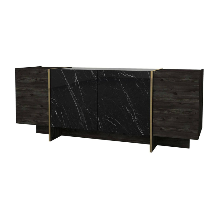 Credenza Dpazzagl, Buffet da soggiorno, Madia da salotto, Dispensa da cucina, 180x47h76 cm, Nero e Oro