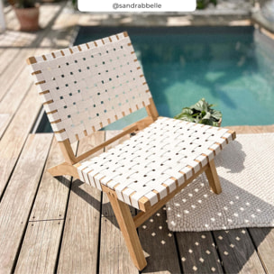 Fauteuil de jardin en teck et sangles en tissu blanc - Tao
