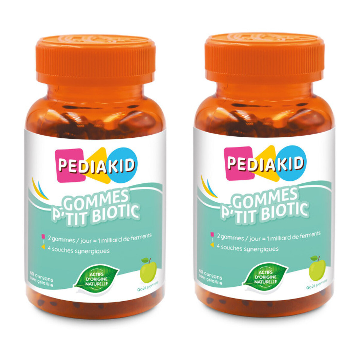 PEDIAKID - Gommes P'tit Biotic - Formule Naturelle au Délicieux Arôme de Pomme - Contribue à Enrichir la Flore Intestinale - Soutient les Défenses de l'Organisme - Lot de 2 piluliers