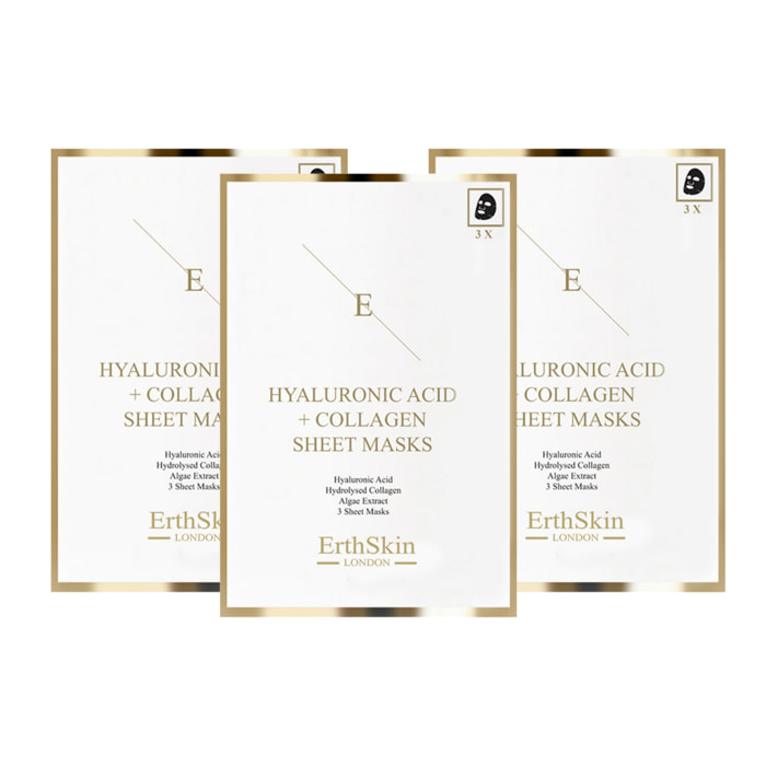 Mascarilla de ácido hialurónico y colágeno - 3 hojas x 3