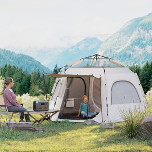 Tienda de Campaña para 2-4 Personas Tienda de Camping Plegable con Fácil Instalación Ventanas de Malla Gancho y Bolsa de Transporte Protección UV Impermeable para Senderismo Blanco y Beige