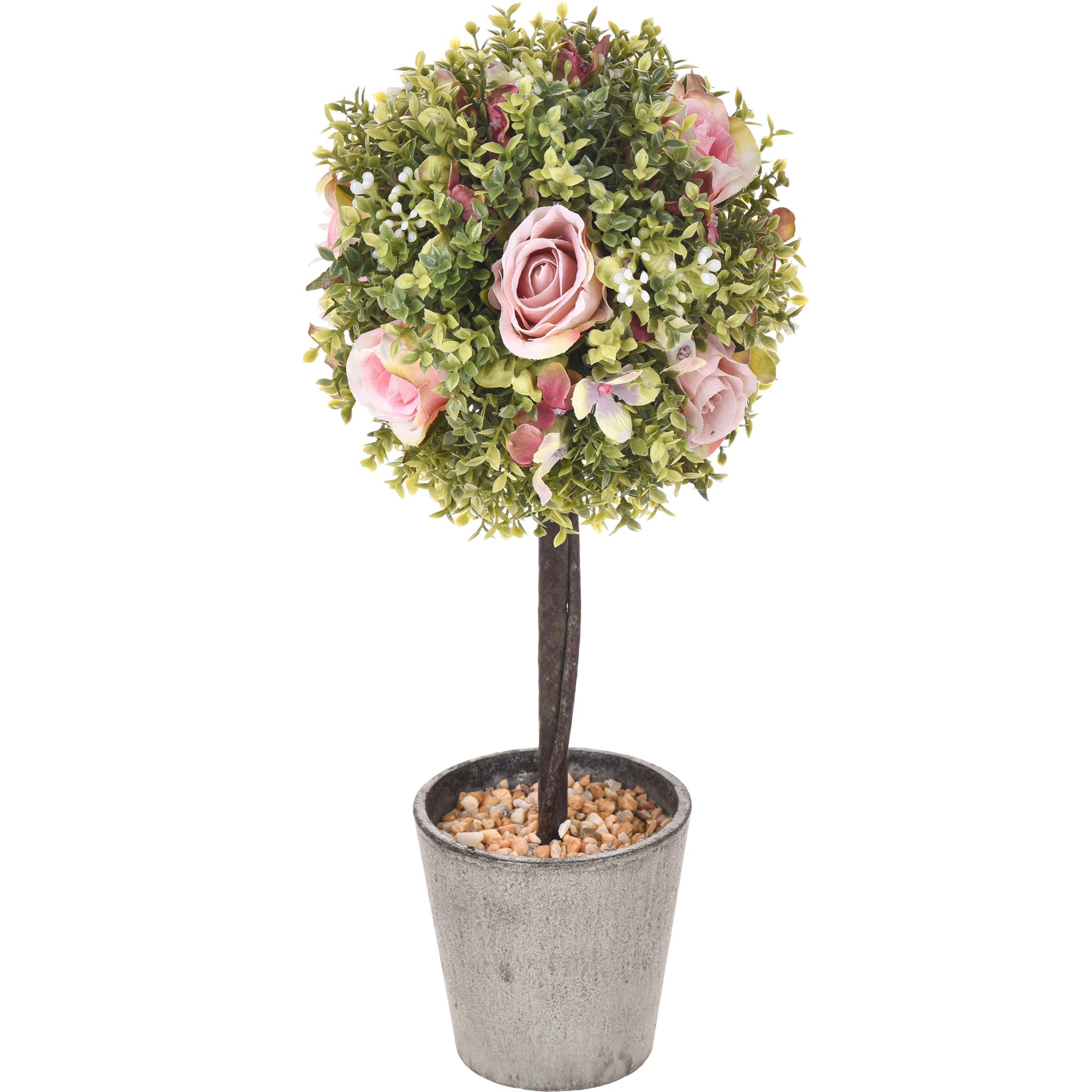 Rose Su Topiary. Altezza 27,5 Cm - Pezzi 1 - 17X27,5X12cm - Colore: Rosa - Bianchi Dino - Piante Artificiali