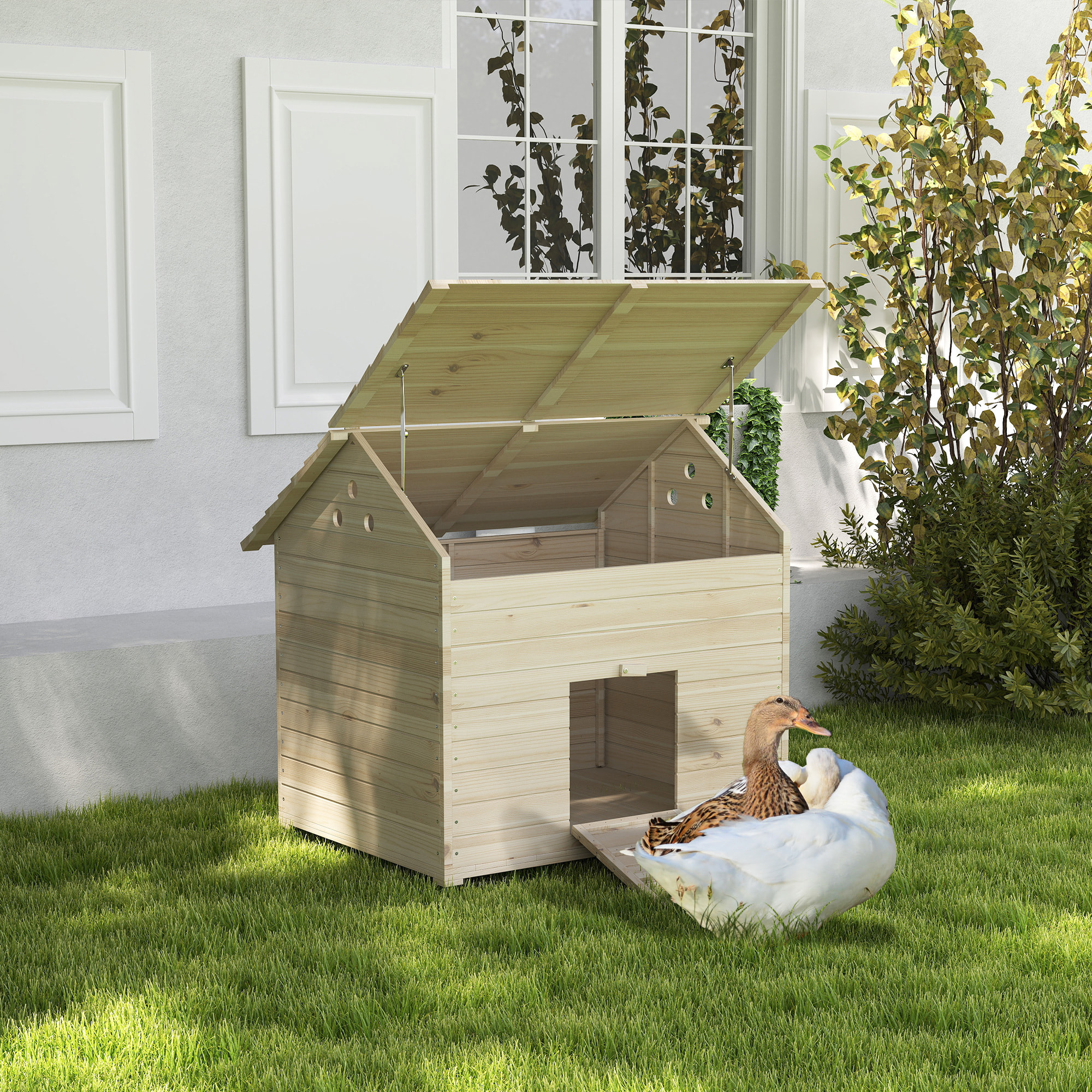 Maison pour rongeur - niche en bois - grand nichoir canard - 100 x 82 x 91 cm - naturel