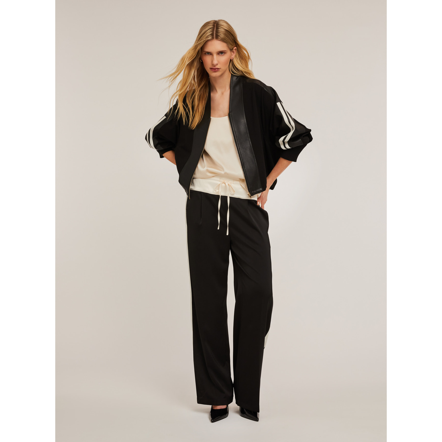 Motivi - Bomber bimaterico con bande laterali - Nero