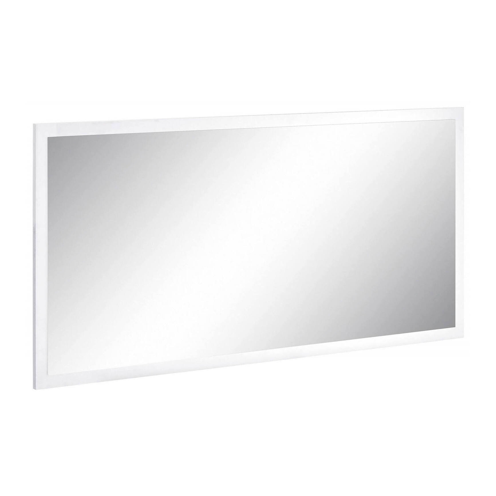 Specchiera da parete con cornice, Made in Italy, Specchio da bagno, cm 120x2h60, colore Bianco lucido