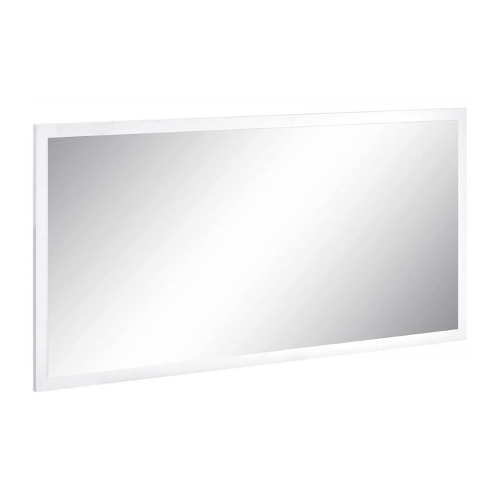 Specchiera da parete con cornice, Made in Italy, Specchio da bagno, cm 120x2h60, colore Bianco lucido