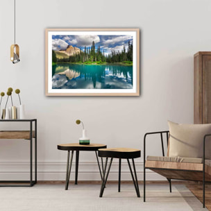 Affiche lac bleu éméraude Affiche + cadre en bois - Chêne