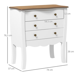 Commode style néo-rétro 3 tiroirs poignées boutons bois MDF panneaux blanc