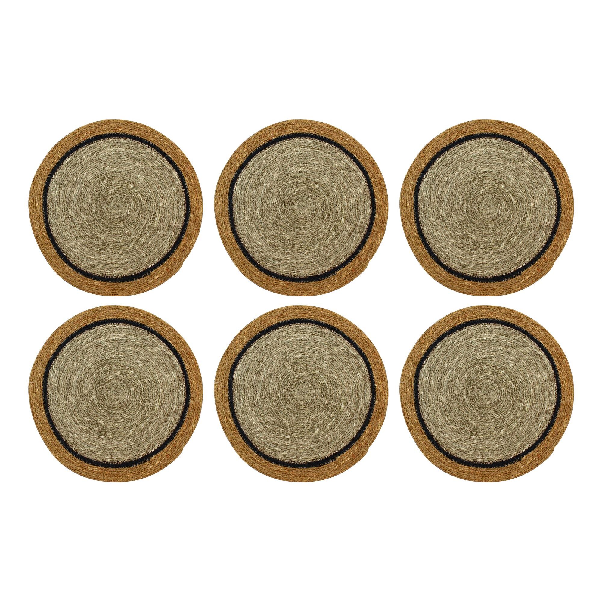 Lot de 6 sets de table en jonc de mer naturel et jaune d38cm IRIS