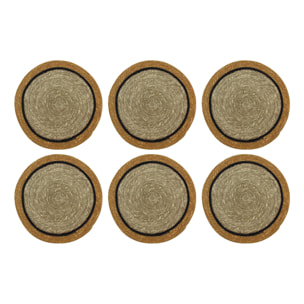 Lot de 6 sets de table en jonc de mer naturel et jaune d38cm IRIS
