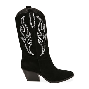 Botas negras de gamuza, tacón 7 cm