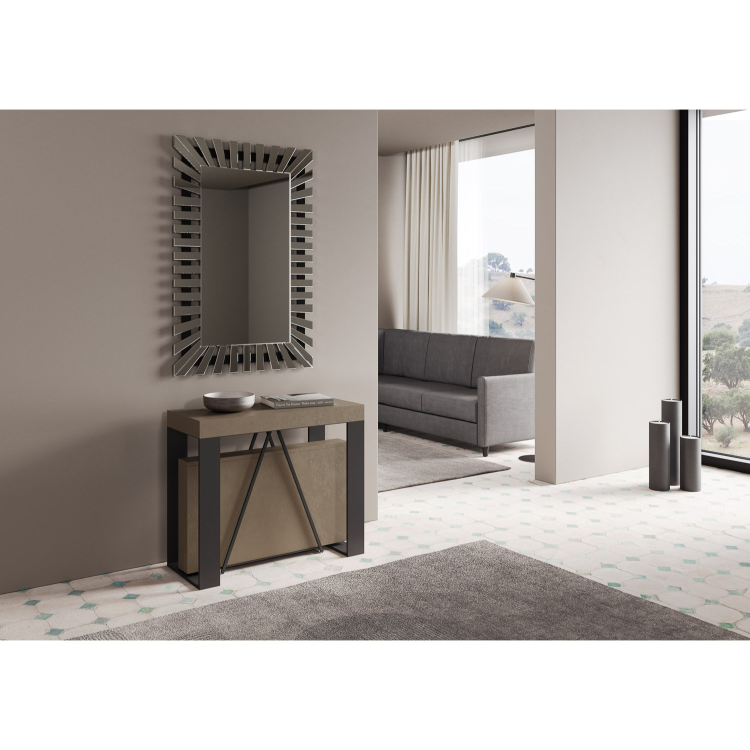 Consolle allungabile 90x40/300cm Zamat tortora telaio antracite