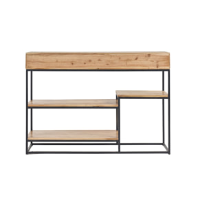 Console industrielle avec rangements 4 tiroirs en bois massif et métal noir L115 cm GRENELLE