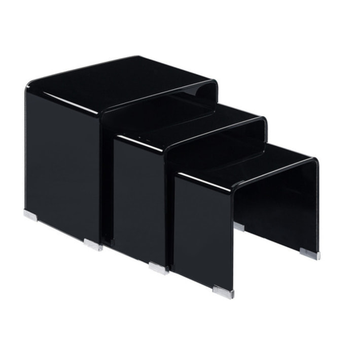 Lot de 3 tables basses gigogne en verre trempé Noir - BENT