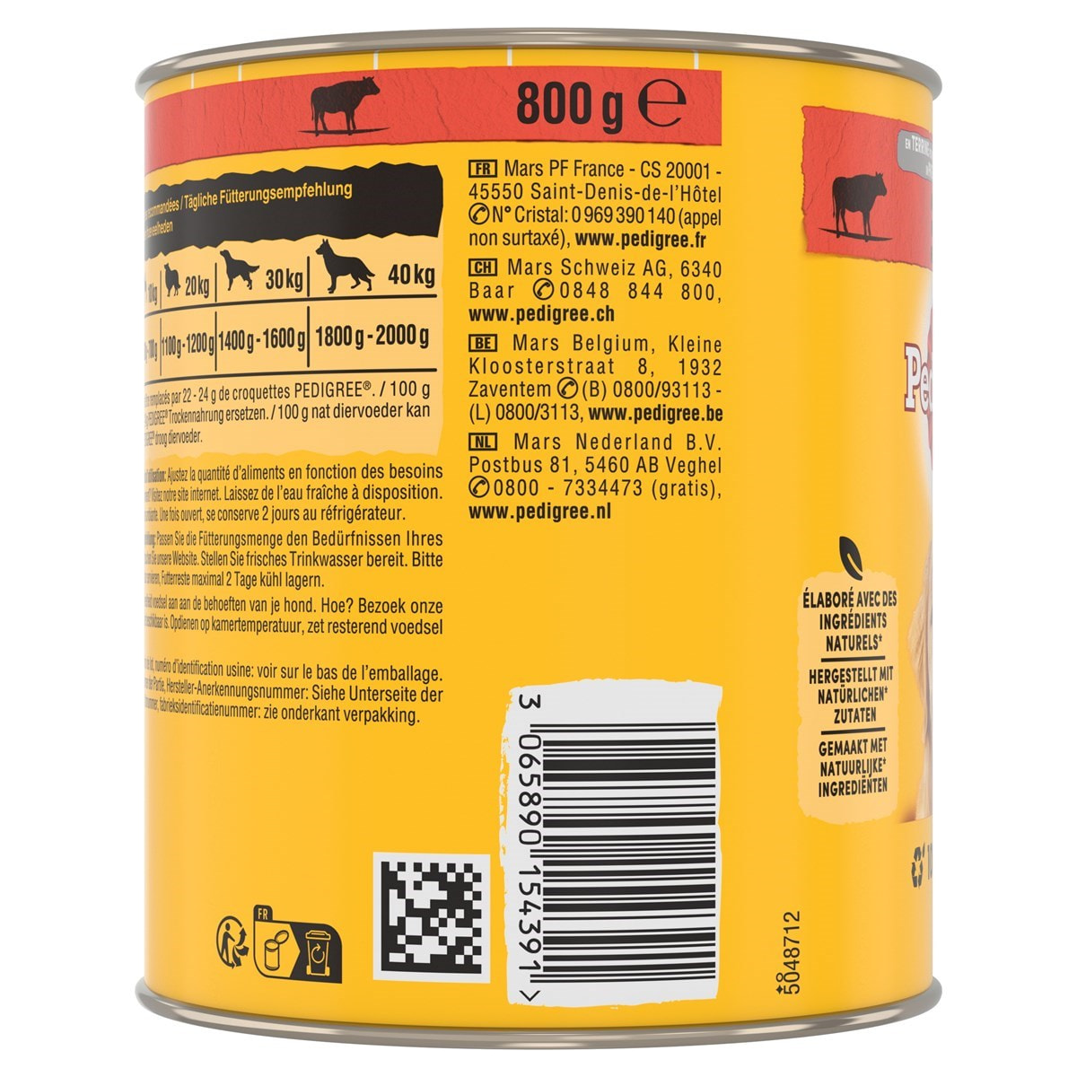 PEDIGREE 8 Boîtes en terrine au boeuf et aux carottes pâtée pour chien 800g