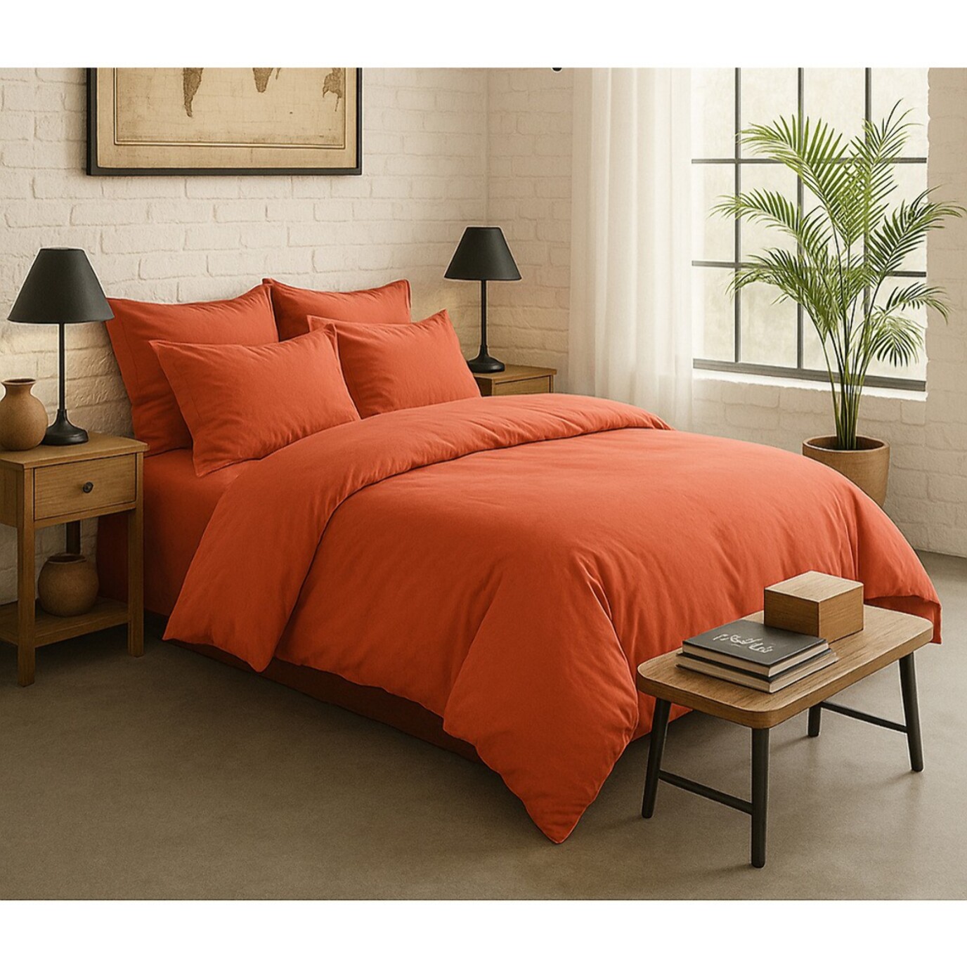 Paire de Taies d'oreiller percale de coton terre de sienne