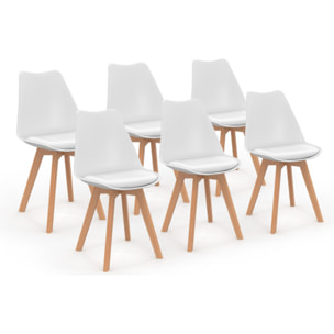 Chaises Nordia blanche pieds bois - lot de 6