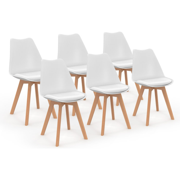 Chaises Nordia blanche pieds bois - lot de 6