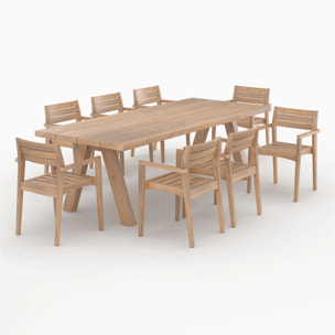 Table et chaises de jardin 8 personnes en bois de teck recyclé - Molo