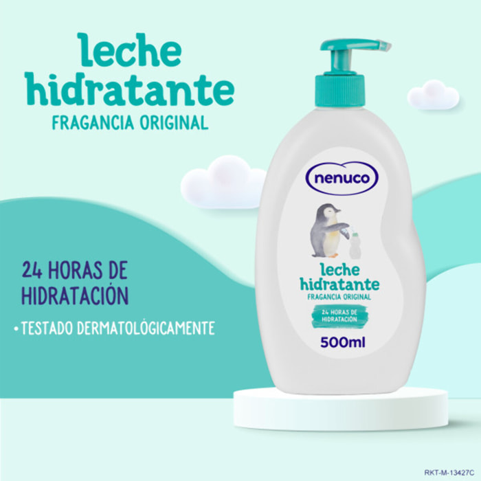 Nenuco Leche Hidratante para bebé, Fragancia Original, 24h de Hidratación, Pack 2x 500 ml