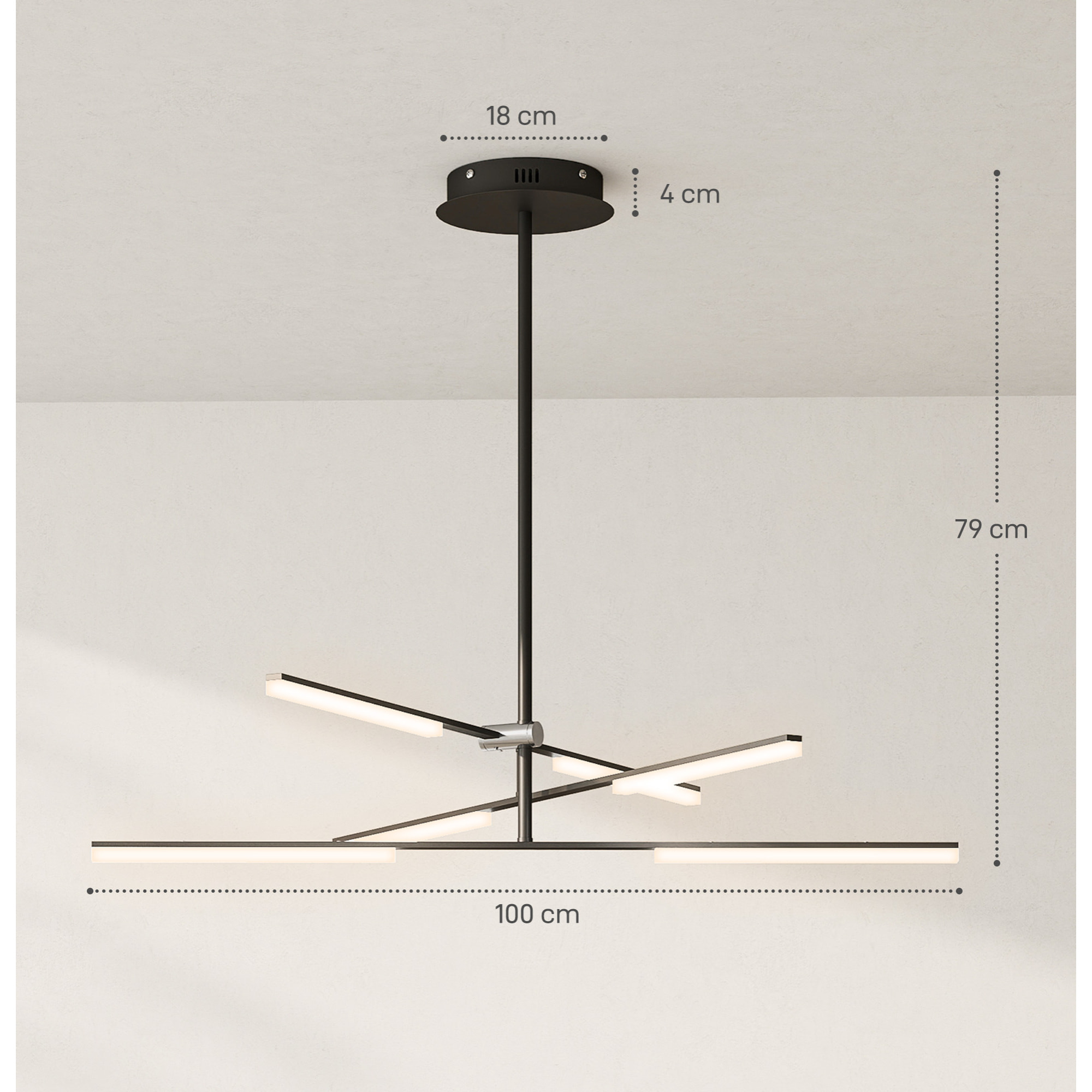 Lámpara Colgante Moderna, Lámpara de Techo LED con Ángulo de Luz Ajustable, Pantalla de Acrílico, Iluminación para Dormitorio, Comedor, Cocina, Salón, Restaurante, Negro
