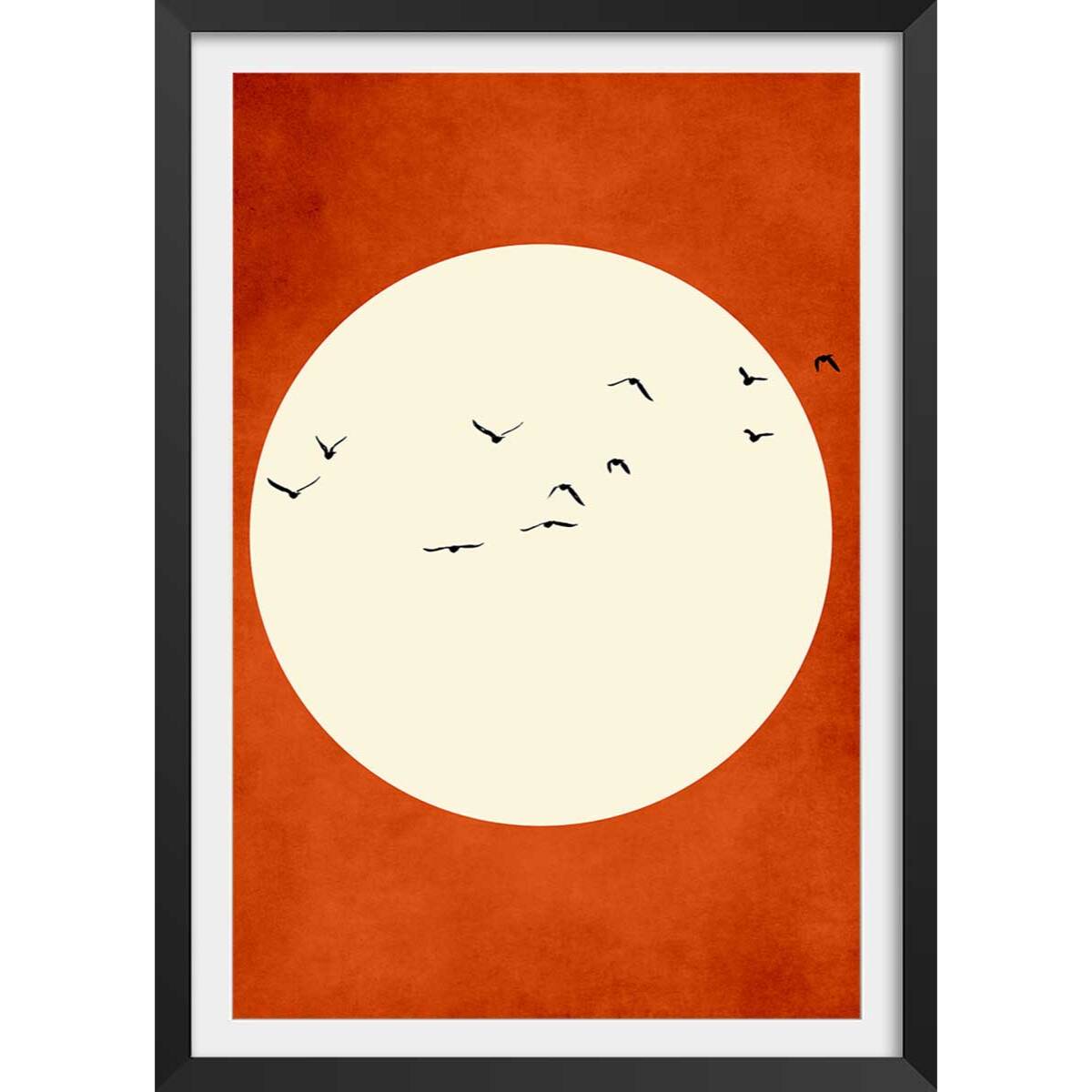 Affiche illustration ""Chaleur rouge"" Affiche + cadre en bois - Noir