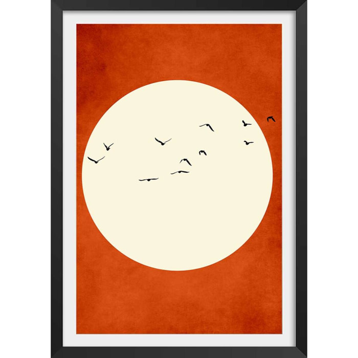 Affiche illustration ""Chaleur rouge"" Affiche + cadre en bois - Noir