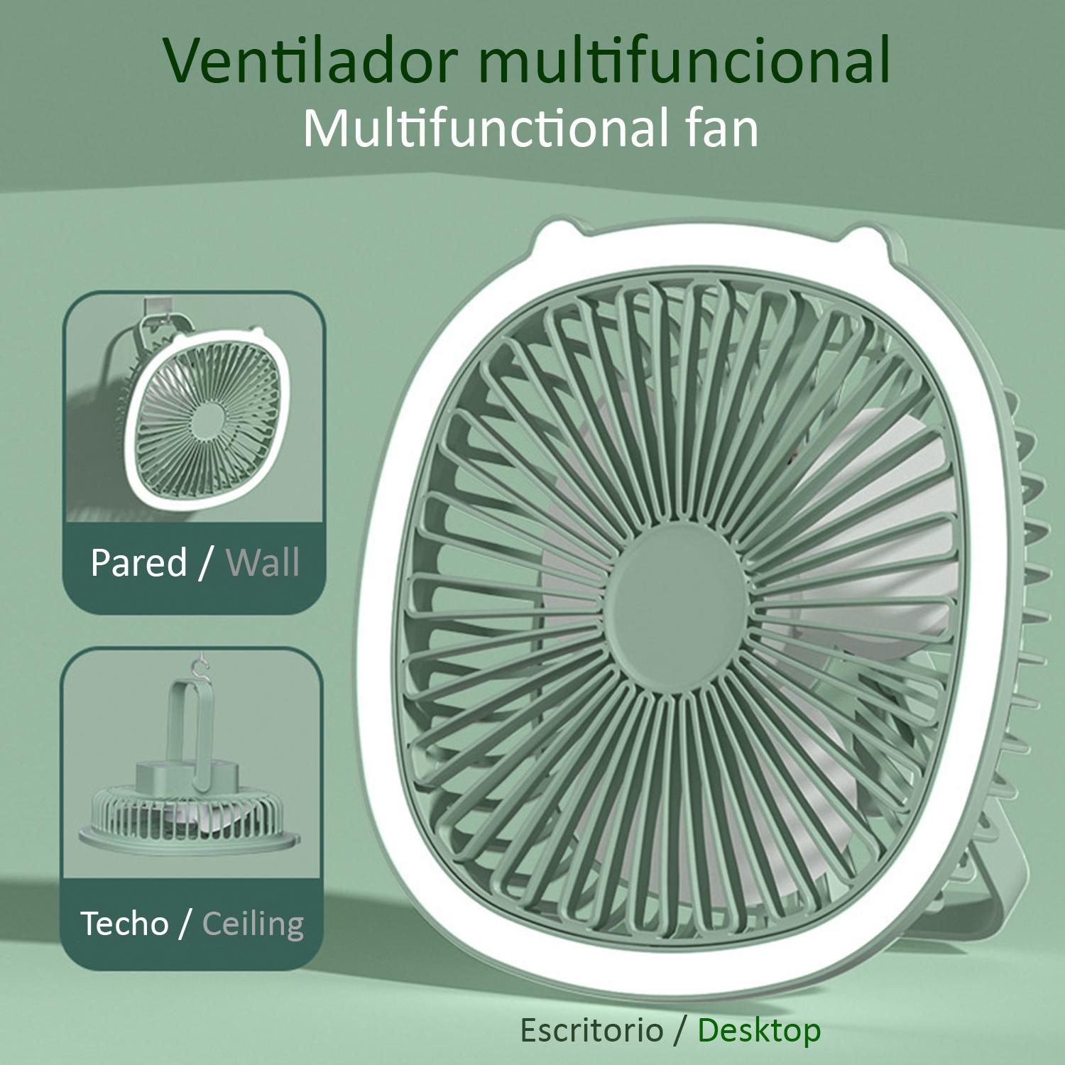 DAM Ventilador portátil de 5W, con batería recargable, luz ambiental, y 3 velocidades. 19,5x7,5x19,5 Cm. Color: Blanco