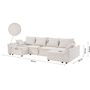 Canapé d'angle panoramique convertible en tissu texturé "Vaugirard II" - 5 places - Beige