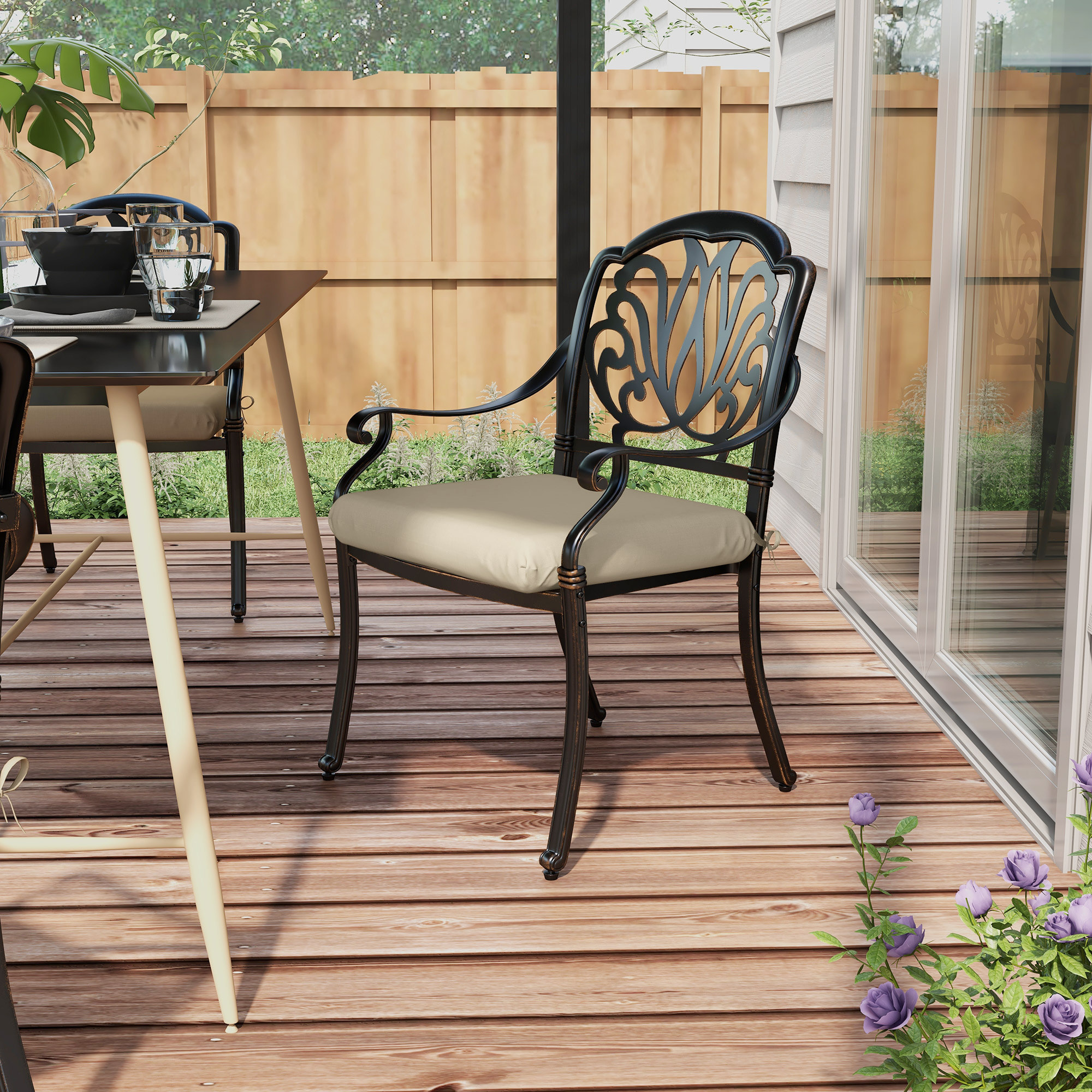 Conjunto de Cojines para Sillas de Comedor 47x47x7 cm Juego de 4 Piezas Cojines para Sillas de Jardín Impermeable y Protección UV 50+ para Interior y Exterior Beige