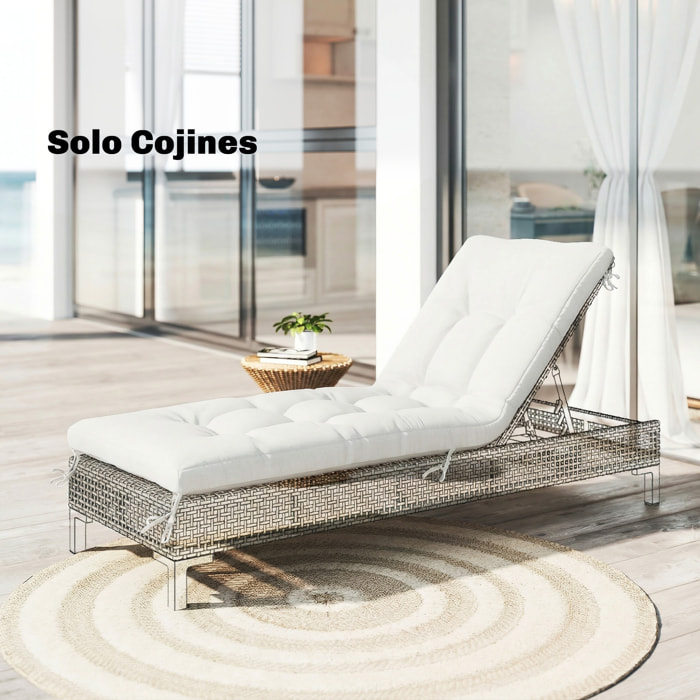 Cojín para Banco Exterior, Cojín para Banco y Tumbona de Jardín con Correas de Sujeción, Protección UV50+, Rebote Lento, para Interior y Exterior, 198x65x13 cm, Crema