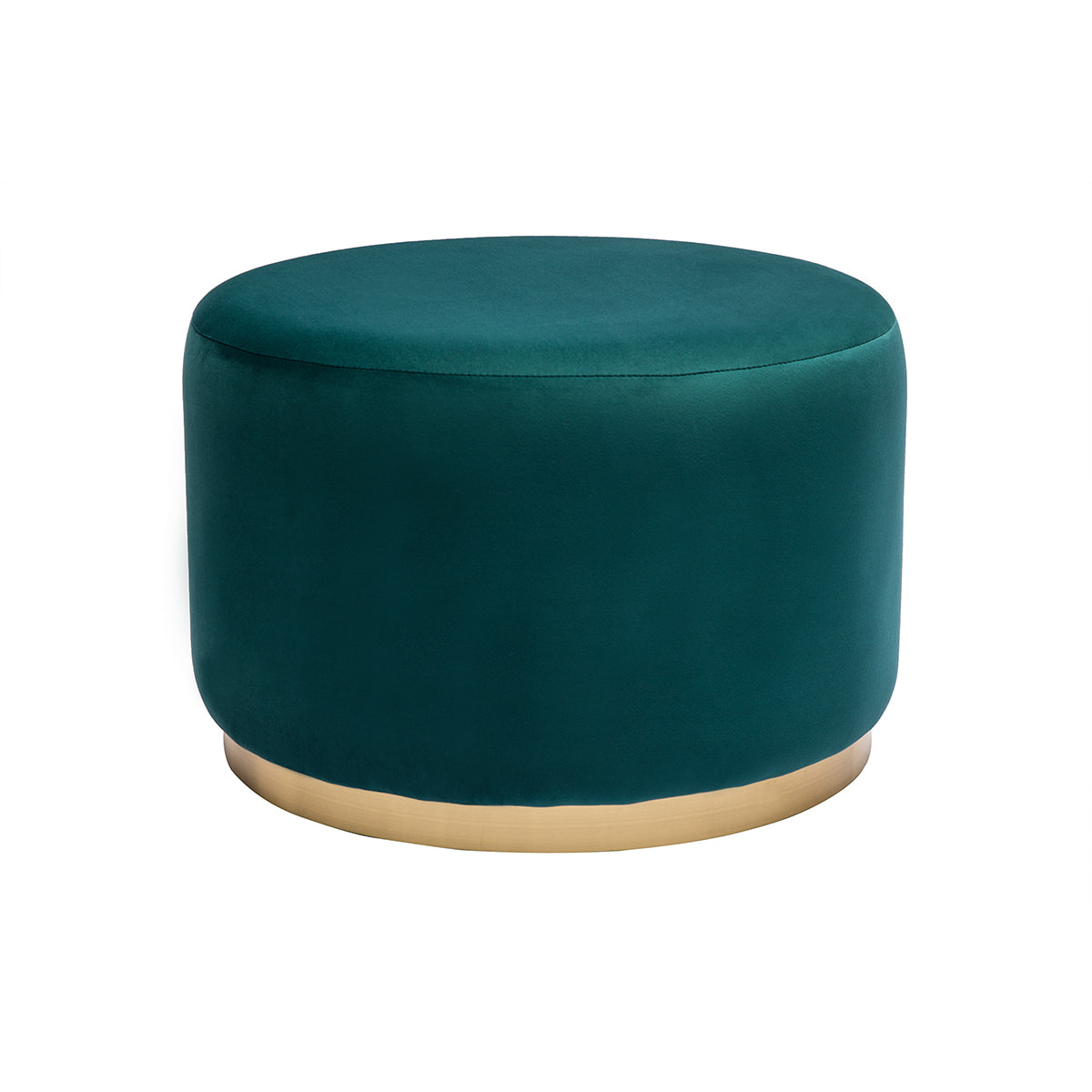 Pouf rond en velours bleu pétrole et métal doré D54 cm AMAYA