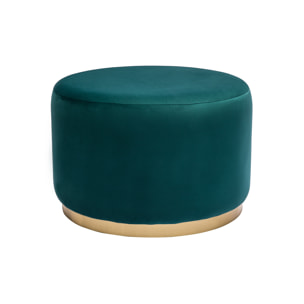 Pouf rond en velours bleu pétrole et métal doré D54 cm AMAYA