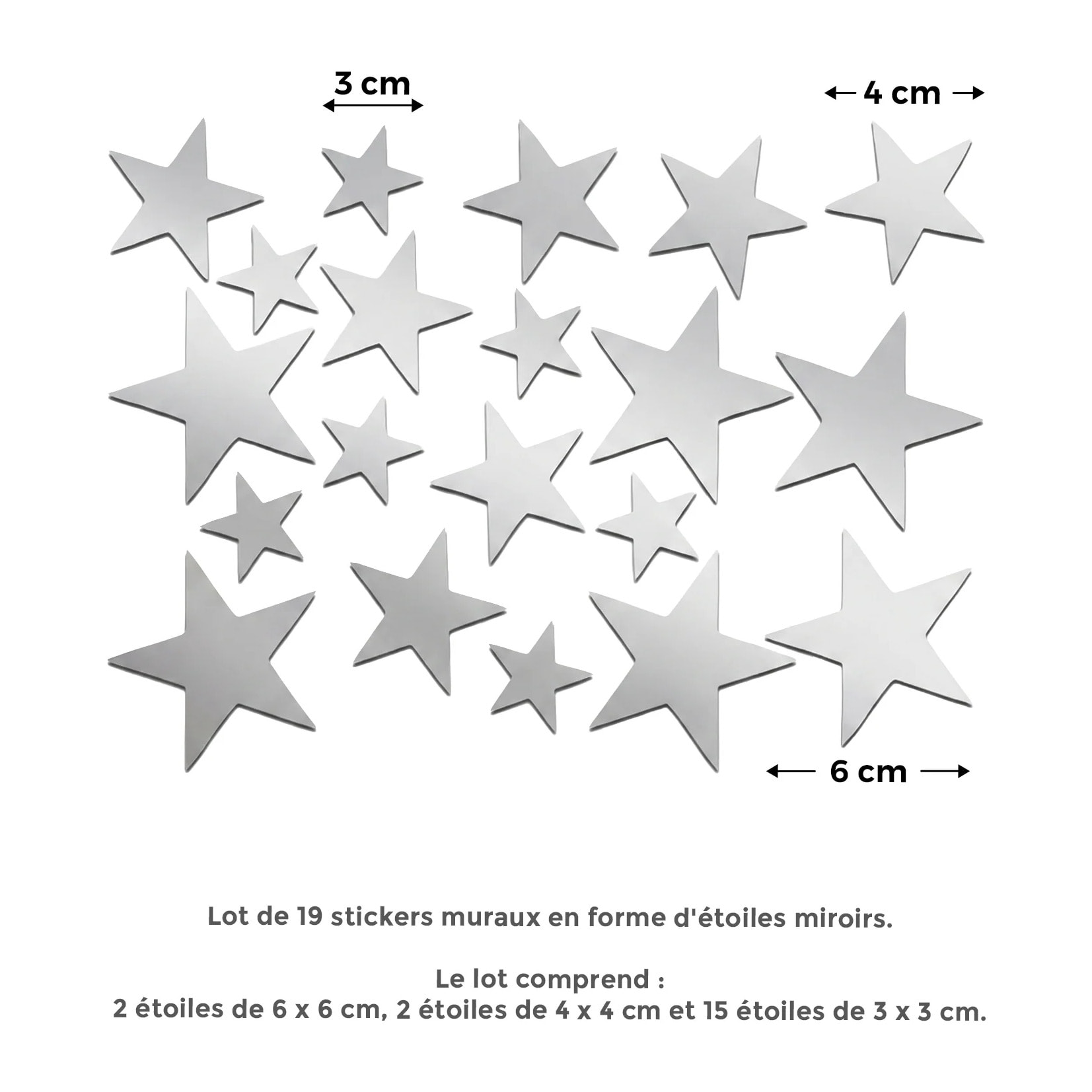 Sticker mural - Ambiance Sticker - ÉTOILES - Pack de mirroirs - Effet miroir - 10x10cm